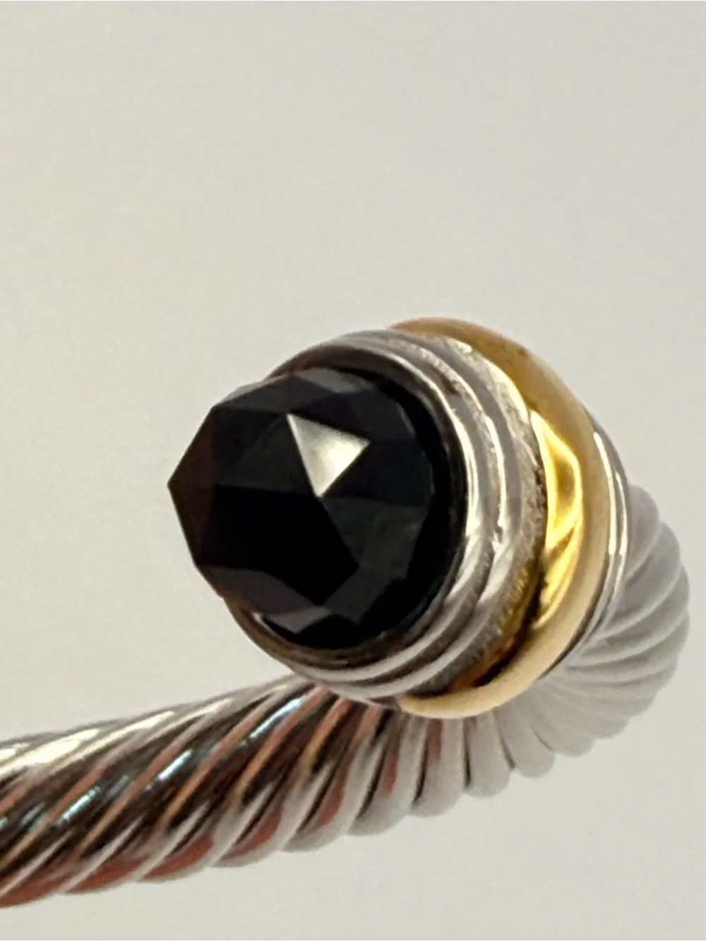 David Yurman 7mm Silver & 14k Gold Cable Bracelet Black Onyx New